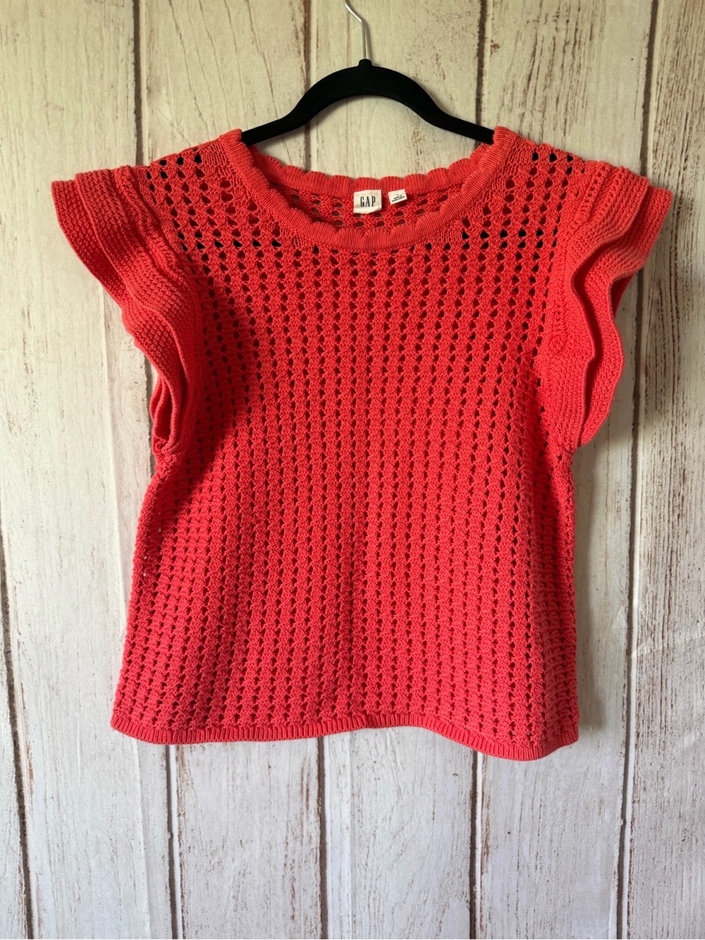 GAP Flutter Sleeve Open Knit Cotton Sweater in Coral 100% Cotton Size M